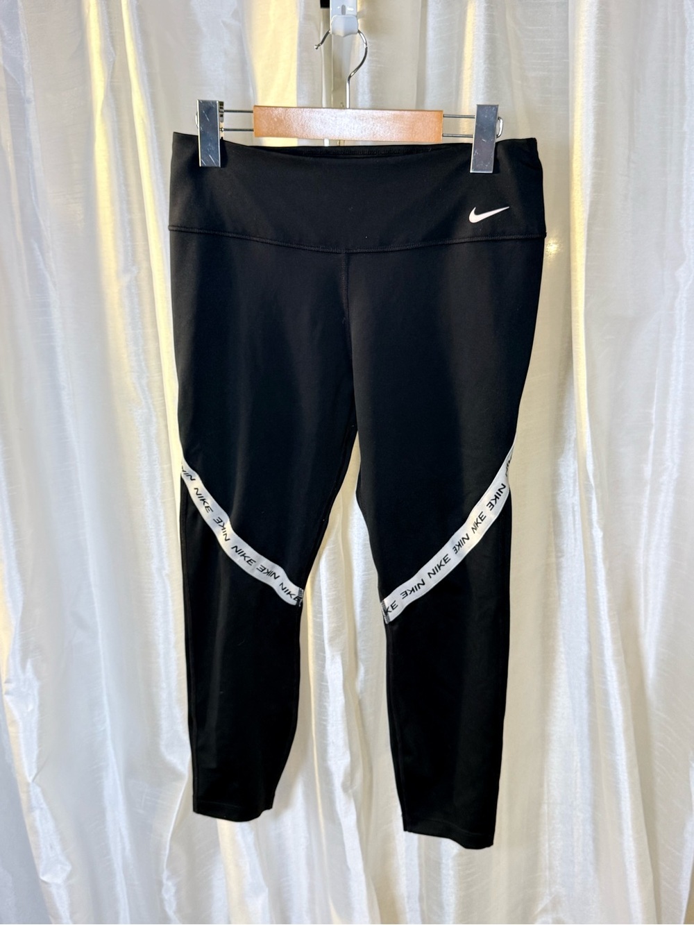 Nike Black Capri Leggings with White Logo Tape